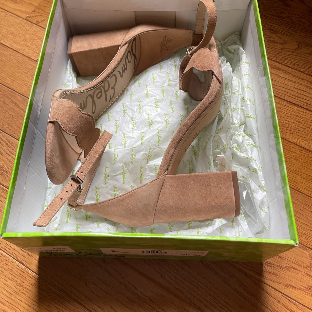 Elegant Camel Block Heel Suede Sandals - Sam Edleman